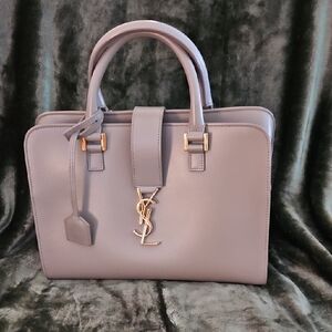 Yves Saint Laurent Gray Satchel with Structured Design and Gold Hardware. EUC